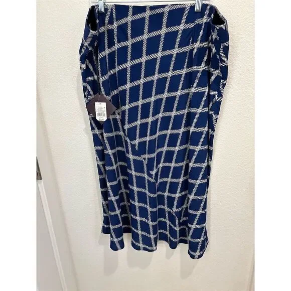 Ava & Viv Women's 2XL Blue Geometric Print Midi Skirt Casual Plus - Picture 4 of 4